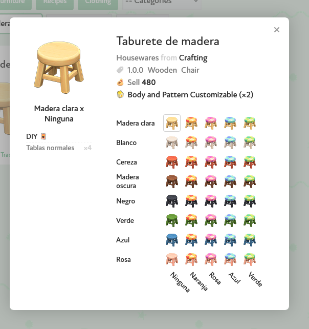 A &ldquo;Wooden stool&rdquo; in European Spanish. Notice, in the DIY section, the Materials that this Item will require: four &ldquo;Tablas normales&rdquo;.